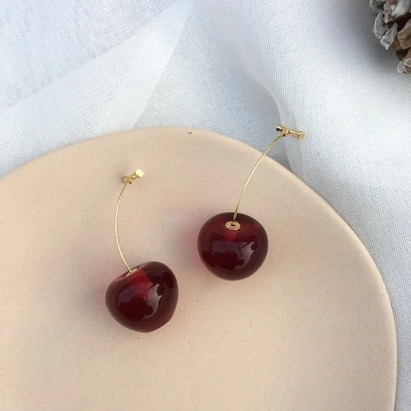 “Cherry Picking Season" Dangle Gold Cute Earrings - Picture 5 of 6